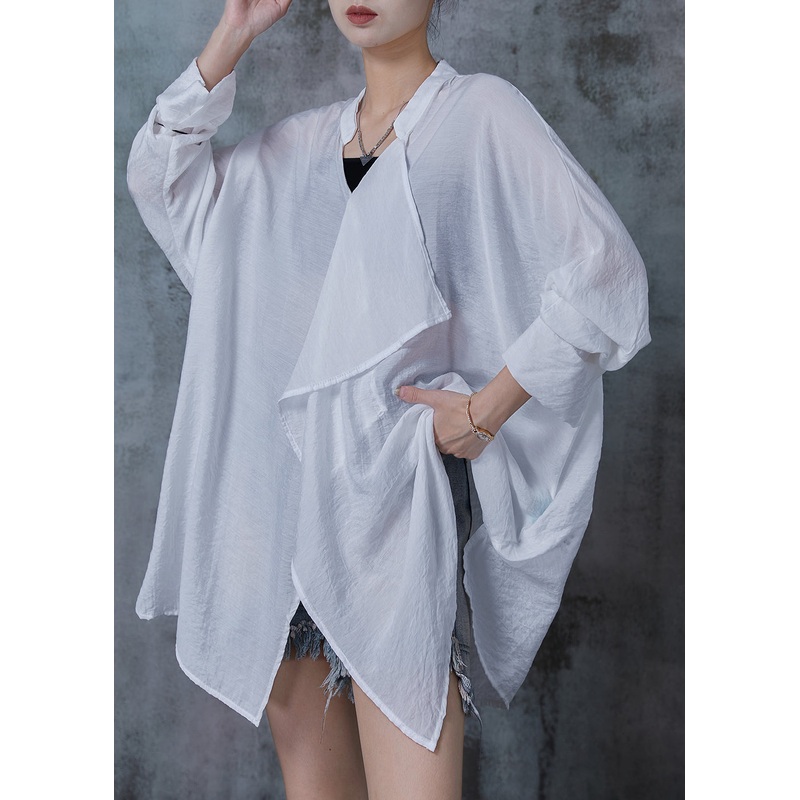 White Loose Cotton Shirt Top Asymmetrical Design Spring