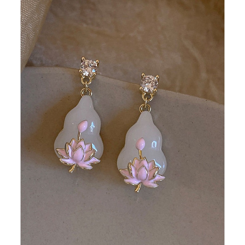 Art Pink Copper Alloy Resin Lotus Stud Earrings