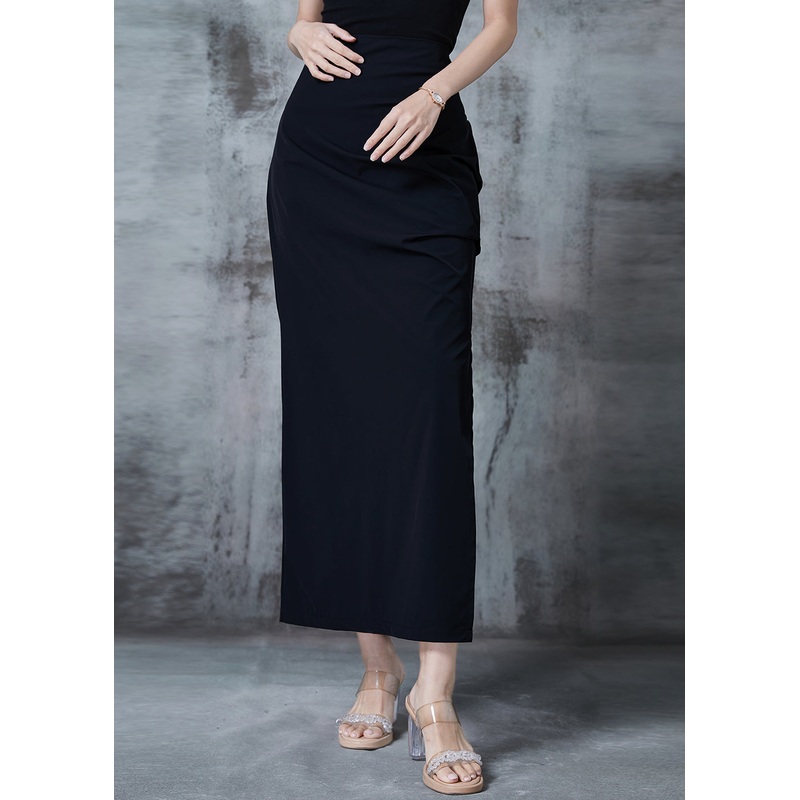 Black Silm Fit Spandex Wraped Skirts Side Open Spring