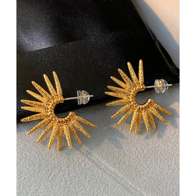 Bohemian Gold Copper Overgild Sunflower Stud Earrings