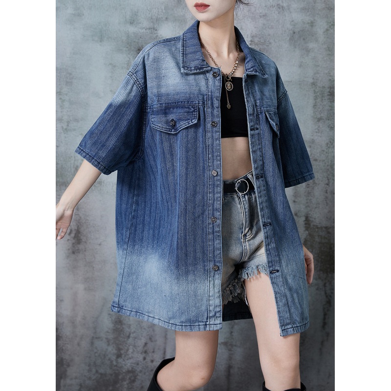 Bohemian Gradient Blue Oversized Denim Shirt Summer
