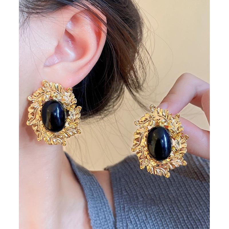Boho Black Copper Zircon Pearl Stud Earrings