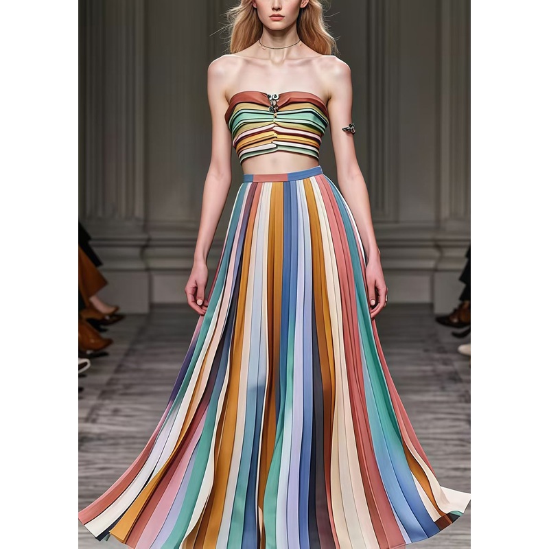 Style Multicolor Exra Large Hem Chiffon Pleated Skirts Summer