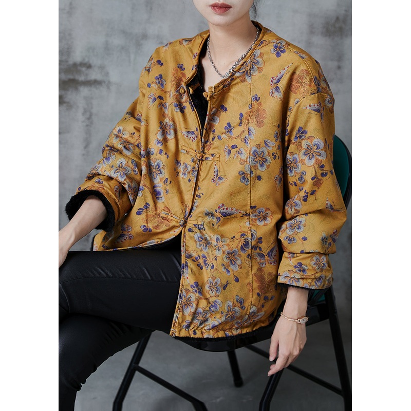 Vintage Yellow Print Faux Mink Hair Wear On Both Sides Coats Spring