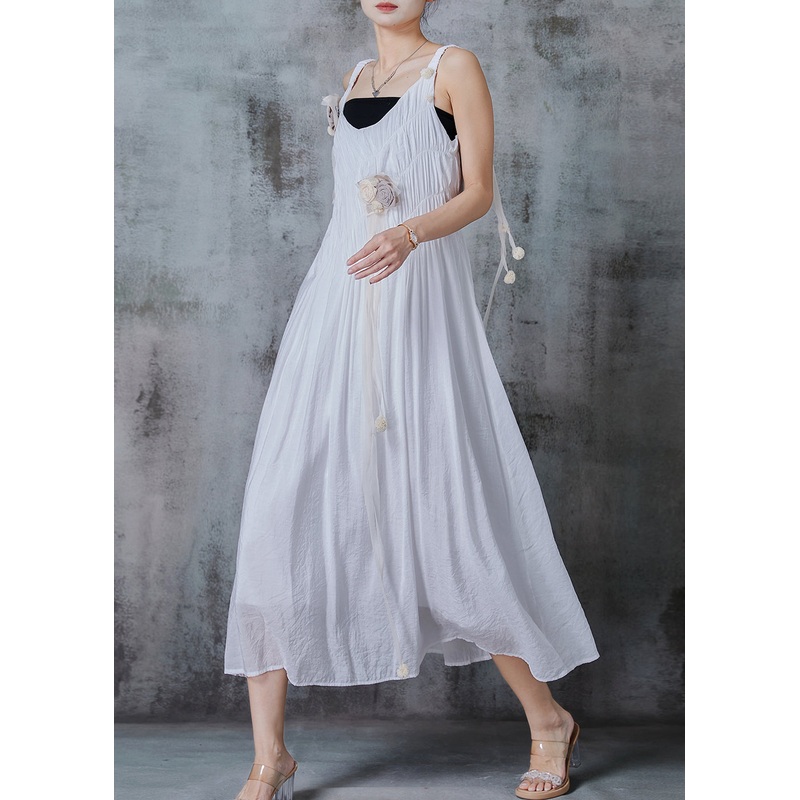 Art White Floral Wrinkled Cotton Holiday Dresses Summer