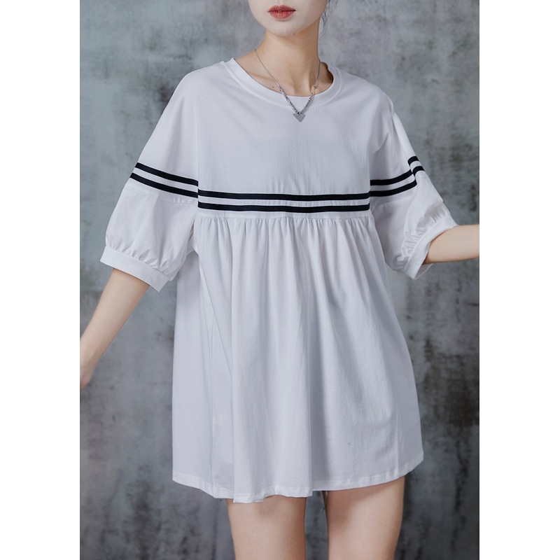 White Striped Cotton Tanks Oversized Summer
