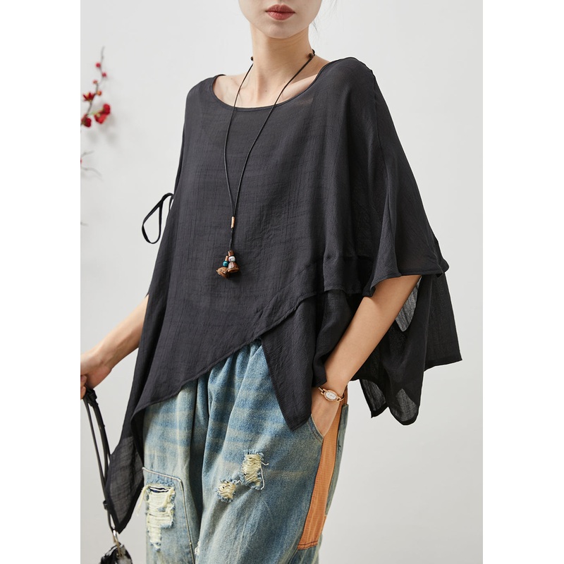 Black Oversized Cotton Shirt Asymmetrical Design Summer