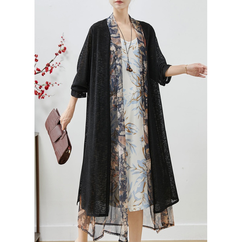 Black Patchwork Chiffon Fake Two Piece Cardigan Oversized Spring