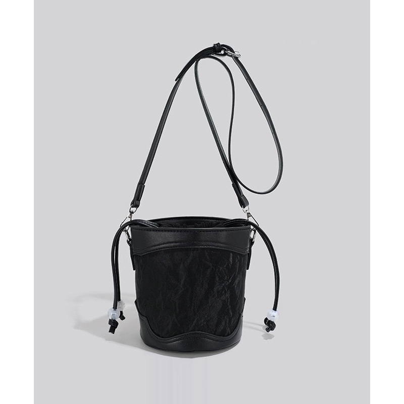 Classy Black Patchwork Drawstring Solid Durable Bucket Bag