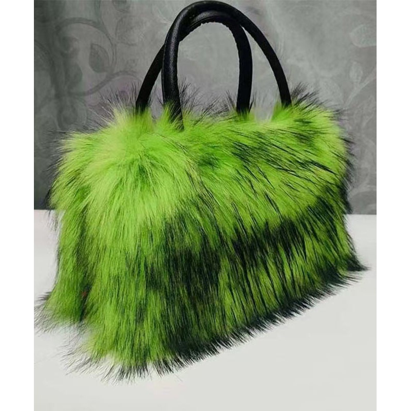 Stylish Green Fuzzy Fur Fluffy Large Capacity Tote Handbag