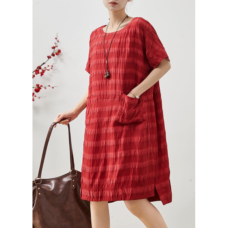 Women Red Oversized Striped Cotton Vacation Dresses Summer