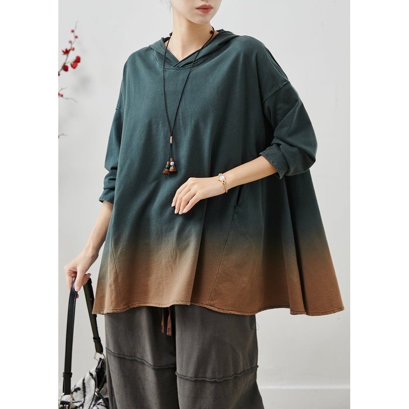 Art Gradient Color Hooded Oversized Cotton Pullover Sweatshirt Spring