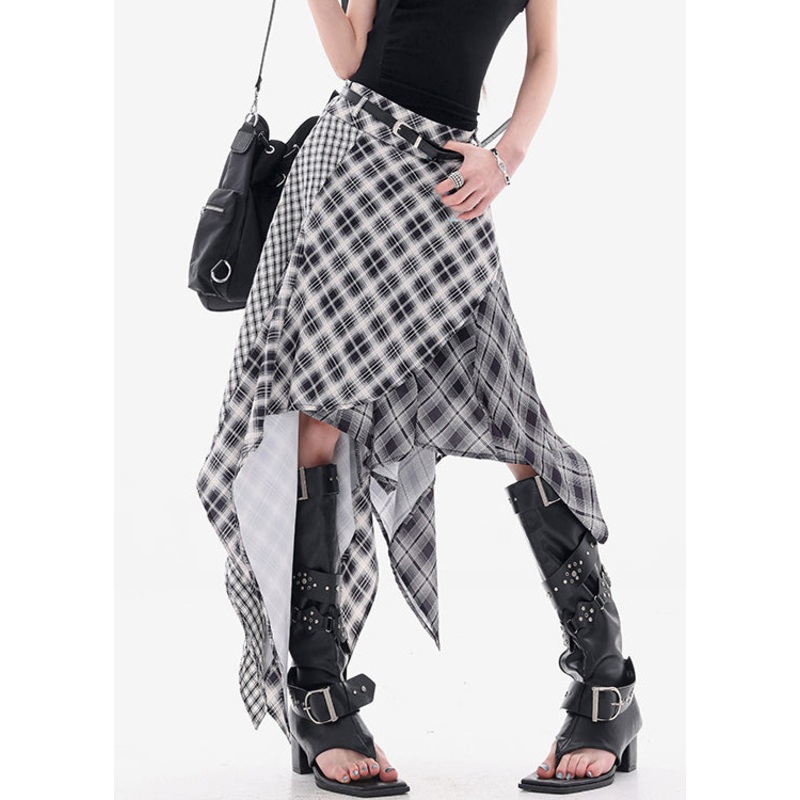Art Plaid Asymmetrical High Waist Cotton Skirts Summer