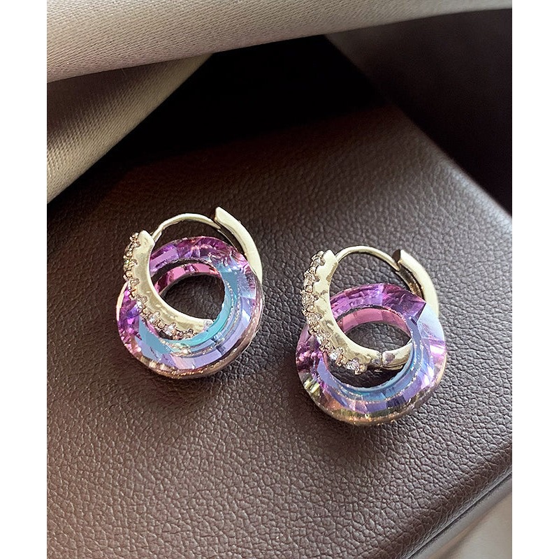 Art Rainbow Copper Alloy Zircon Circle Hoop Earrings