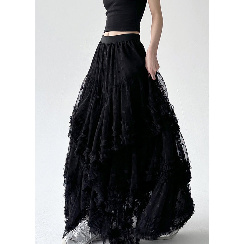 Black Asymmetrical Summer A Line Skirts Ruffled