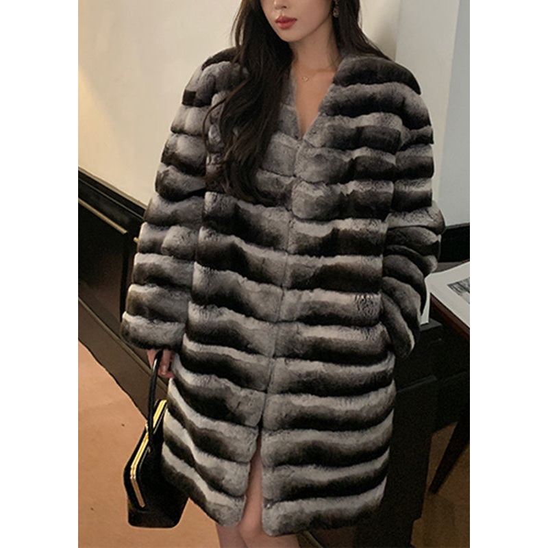 Boutique Black Rabbit Hair Collar Patchwork Coats Spring