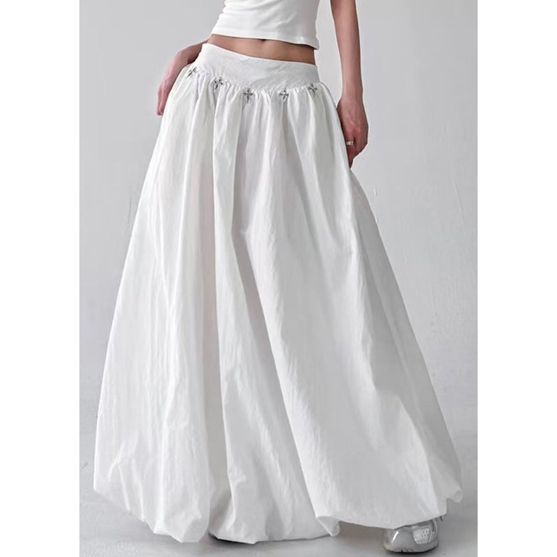 White Original Design Cotton Summer A Line Skirts High Waist
