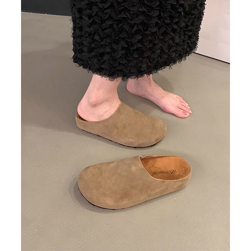 2025 Autumn Khaki Suede Platform Slide Sandals