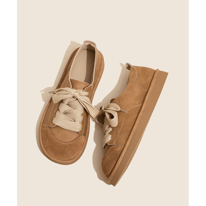 2025 New Comfortable Camel Lace Up Flats Shoes