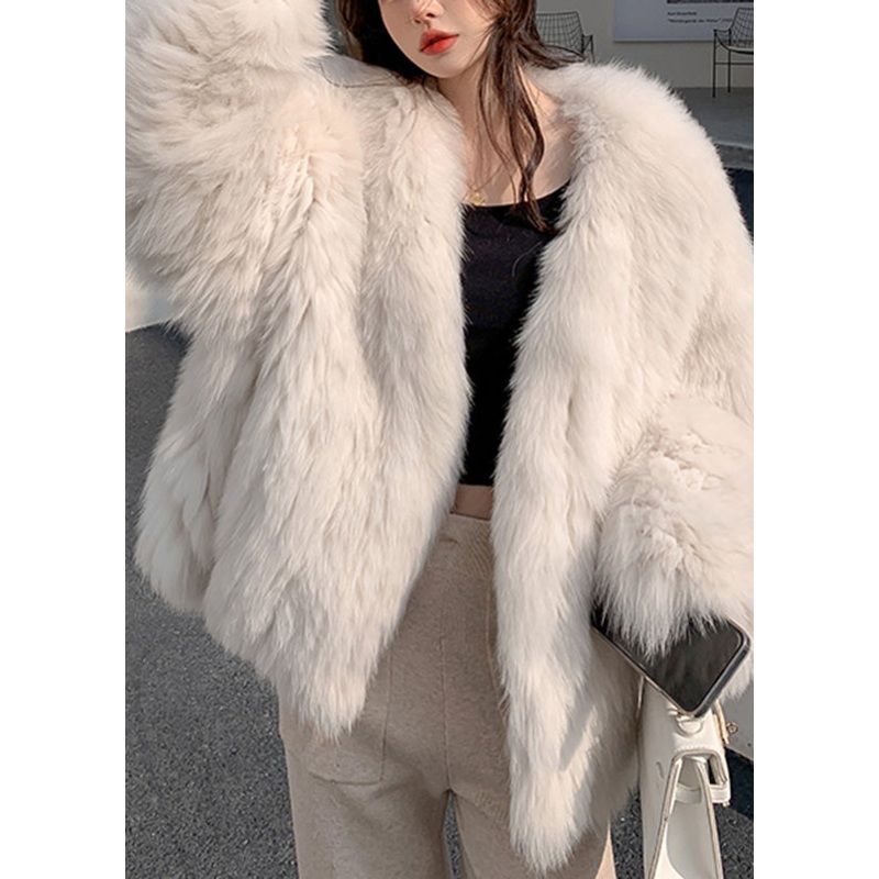 Boutique Mike White V Neck Fox Collar Leather And Fur Coats Spring