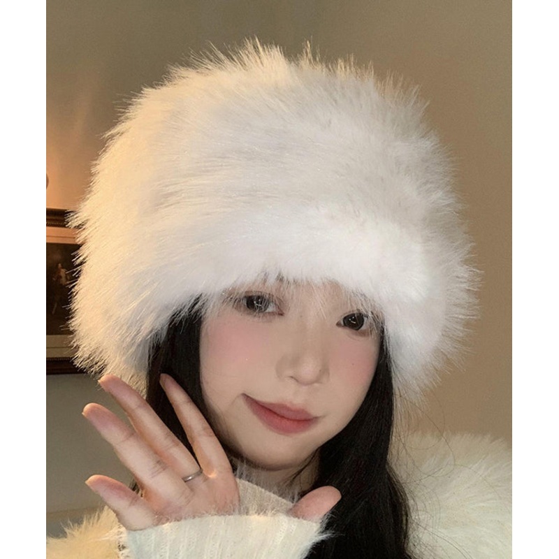Stylish White Thick Warm Fuzzy Fur Fluffy Bonnie Hat
