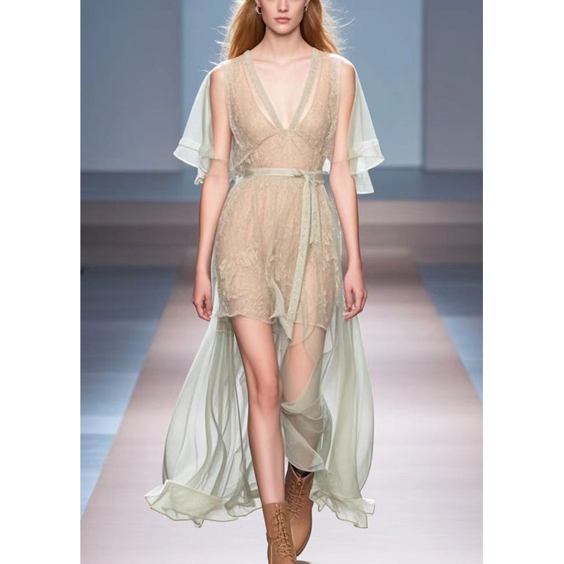 Beautiful Apricot Low High Design Silm Fit Silk Dress Summer
