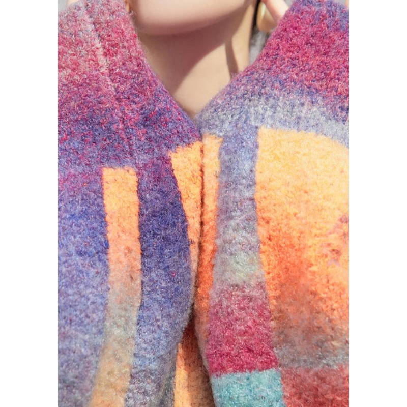 Beautiful Rainbow Hole Hooded Sweaters And Maxi Skirts Knitted Cotton Thread Two Pieces Set Spring