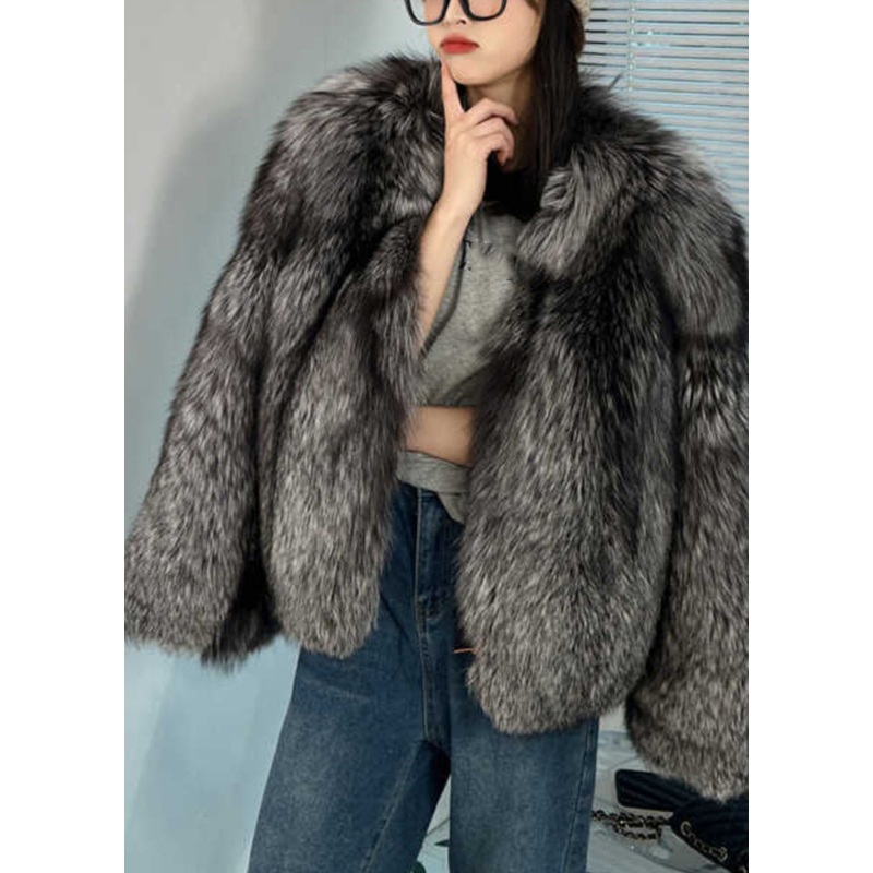 Stylish Black Grey Leather And Fur Coats Spring