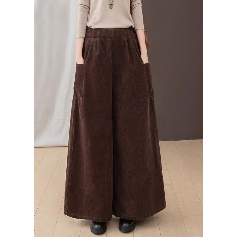 2025 New Brown Pockets Corduroy Warm Fleece Wide Leg Pants Winter