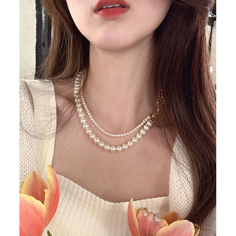 Stylish White Metal Alloy Double Layer Pearl Necklace