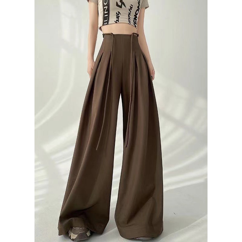2025 New Coffee High Waist Wrinkled Wide Leg Pants Spring