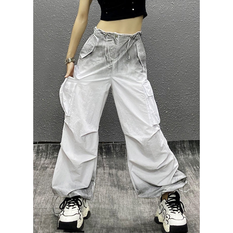 2025 New White Gradient Drawstring Thin Beam Pants Summer