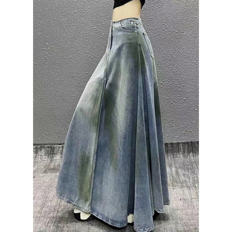 Stylish Blue High Waist Exra Large Hem Denim Skirts Spring