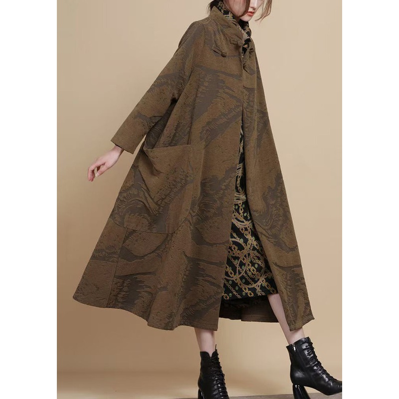 Vintage Coffee Button Pockets Chenille Long Coats Winter
