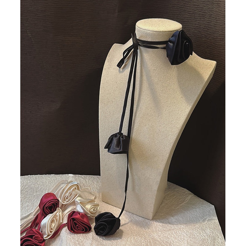 Original Design Black Fabric Art Rose Necklace