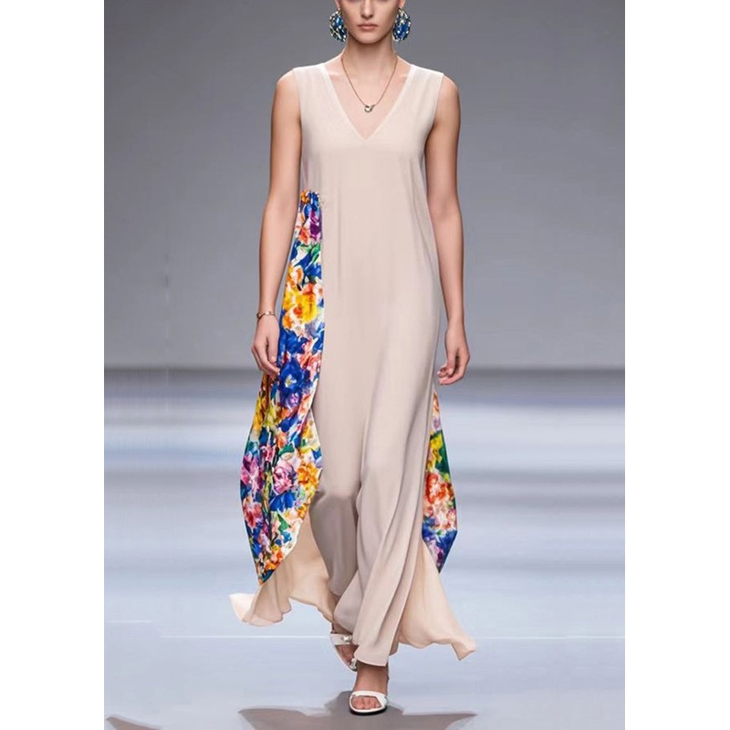Women Apricot Asymmetrical Patchwork Chiffon Maxi Dresses Summer