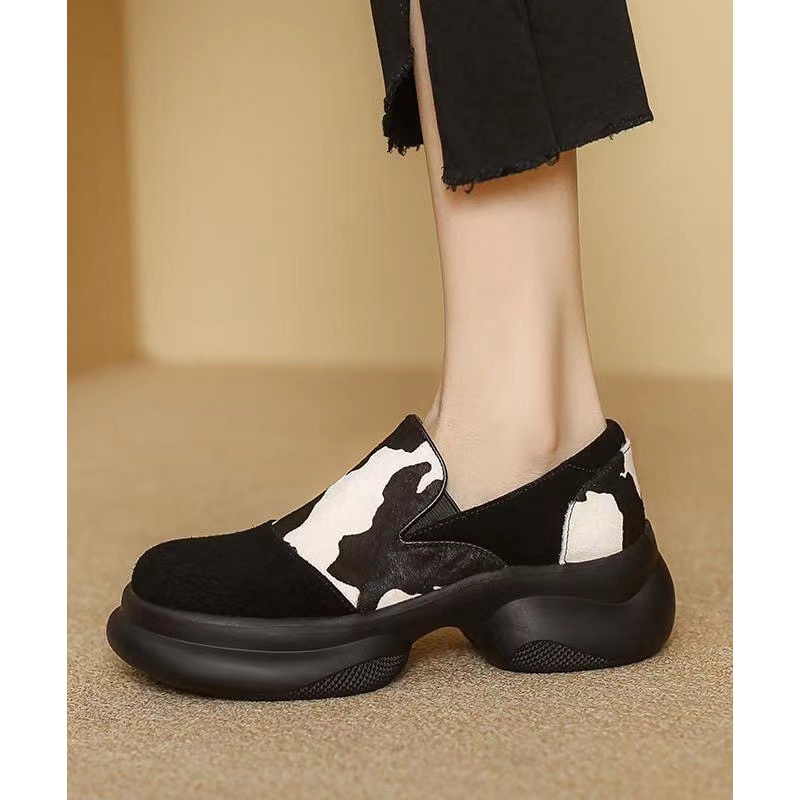 2025 New White Horse Hair Splicing Platform Loafer Shoes