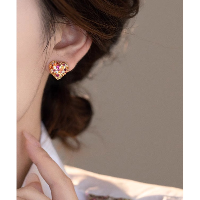 Art Colorblock Copper Alloy Zircon Love Stud Earrings