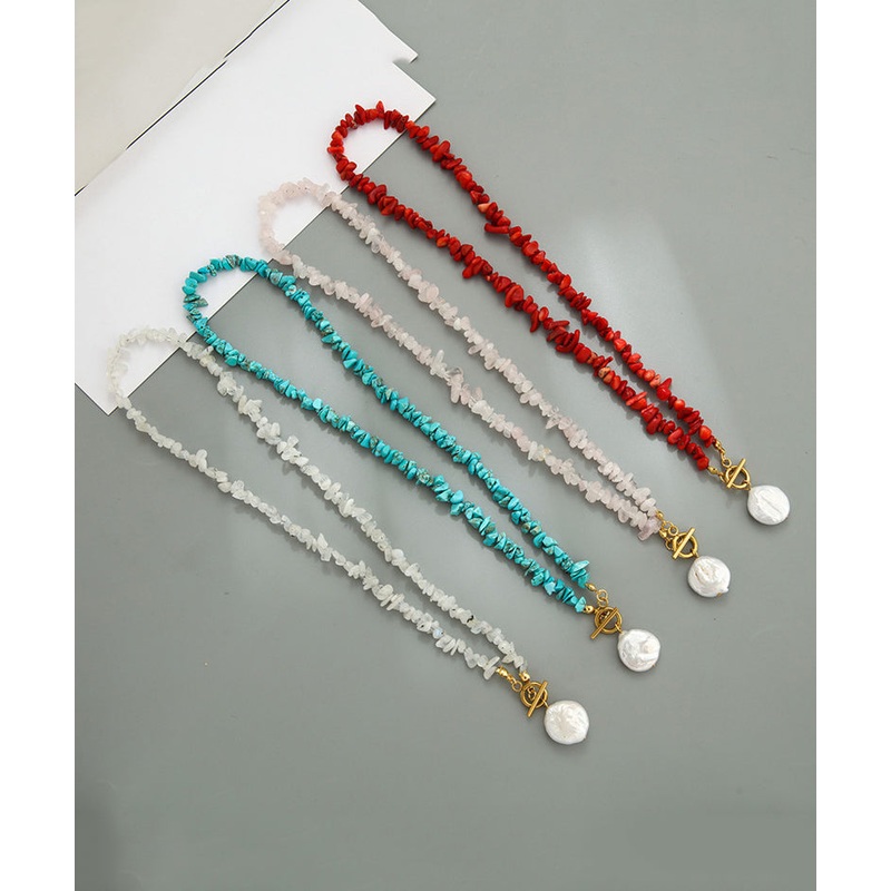 Bohemian Red Alloy Pearl Asymmetrical Beading Pendant Necklace