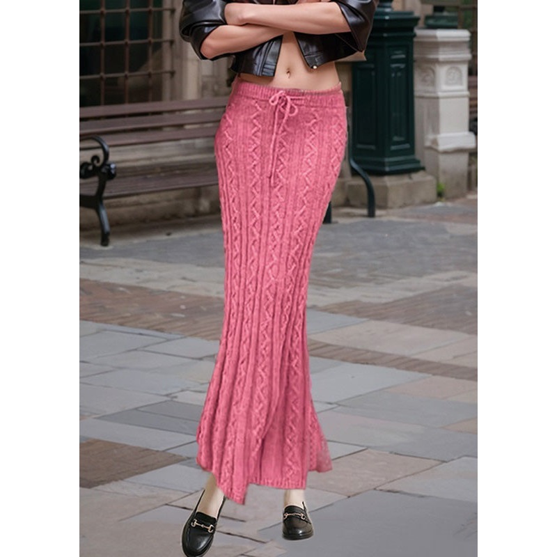 Boutique Watermelon Red Elastic Waist Knit Maxi Skirt Winter