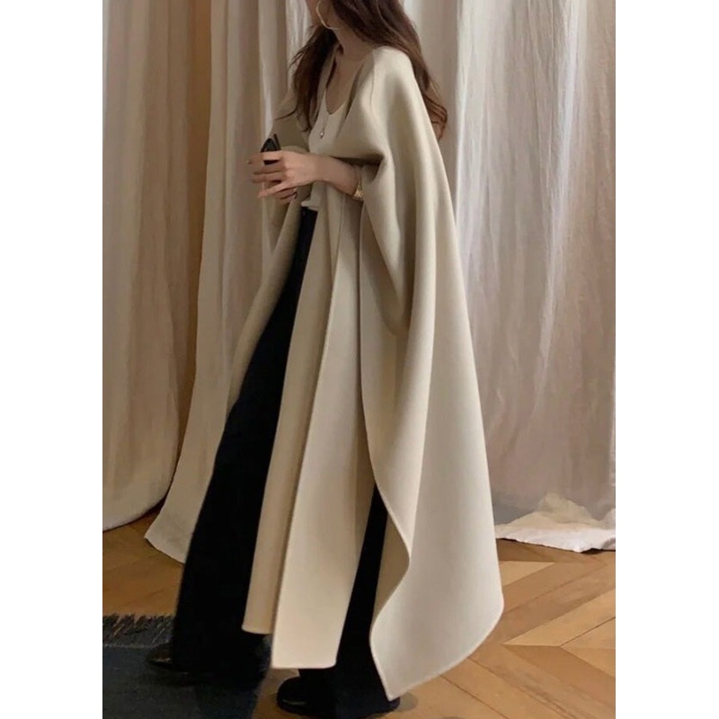 Natural Light Khaki V Neck Asymmetrical Woolen Cardigans Winter