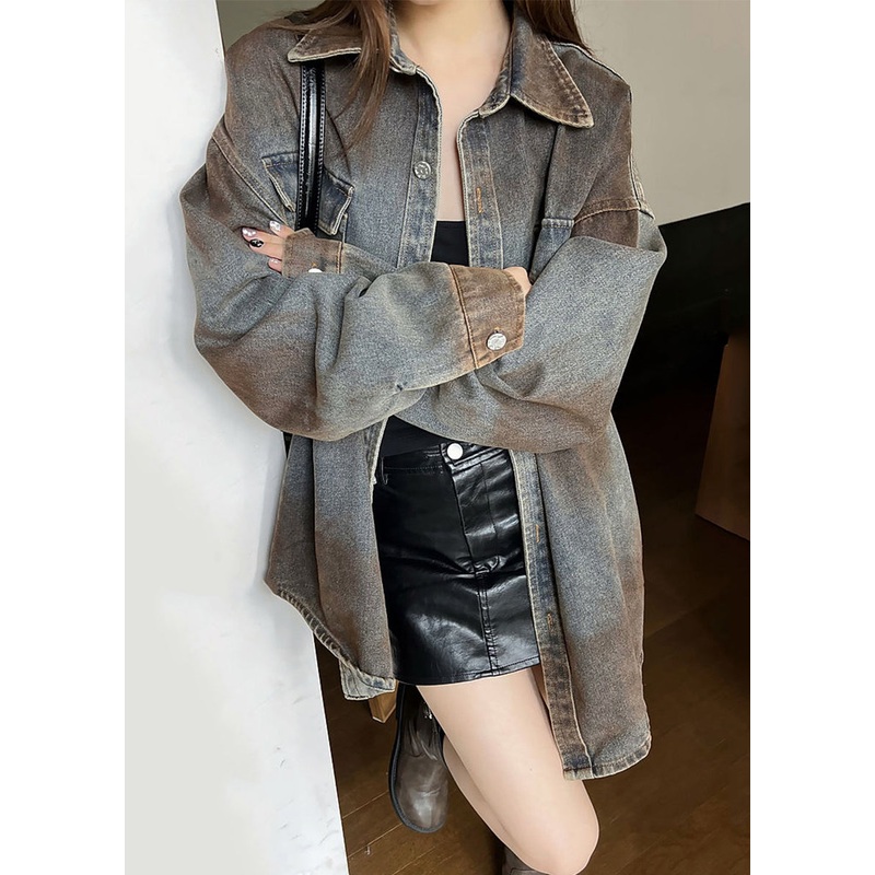 Unique Peter Pan Collar Patchwork Denim Coats Spring