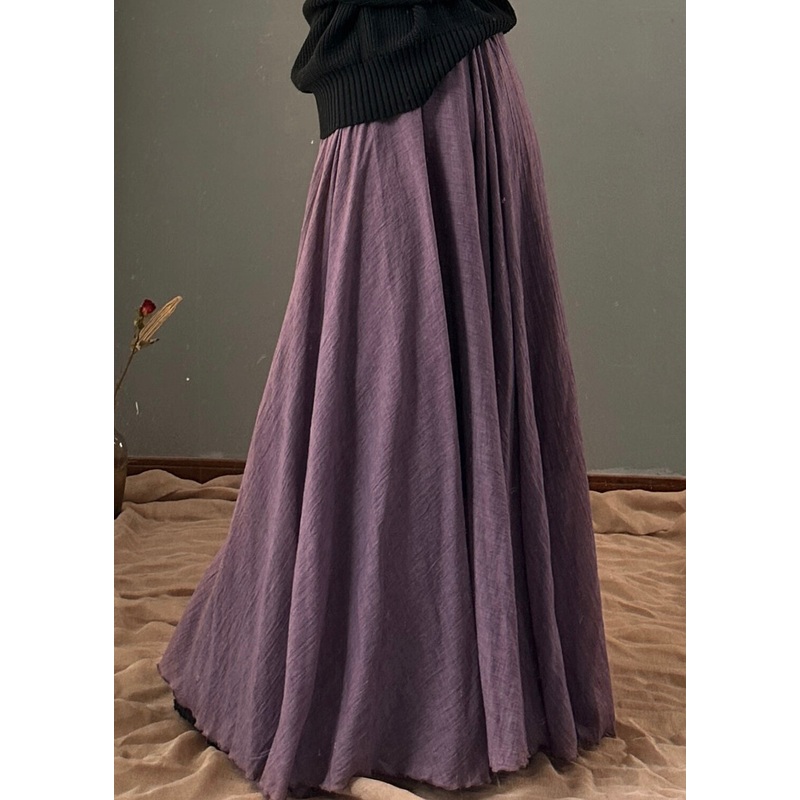 Unique Purple Elastic Waist Exra Large Hem Cotton Skirt Spring
