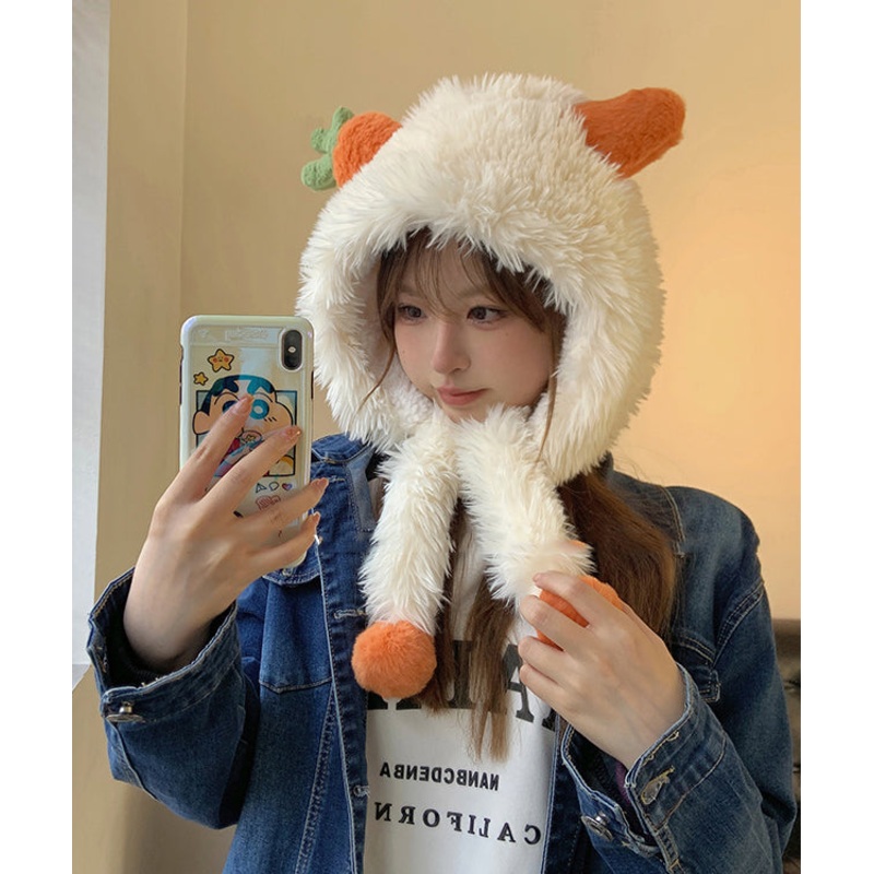 Winter Thick Warm Carrot Fuzzy Wool Lined Ear Protection Hat