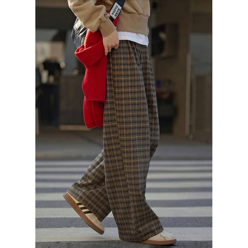 2025 New Plaid High Waist Wide Leg Pants Spring Winter