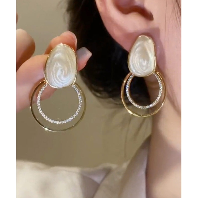 Art Gold Copper Alloy Zircon Drip Glaze Stud Earrings