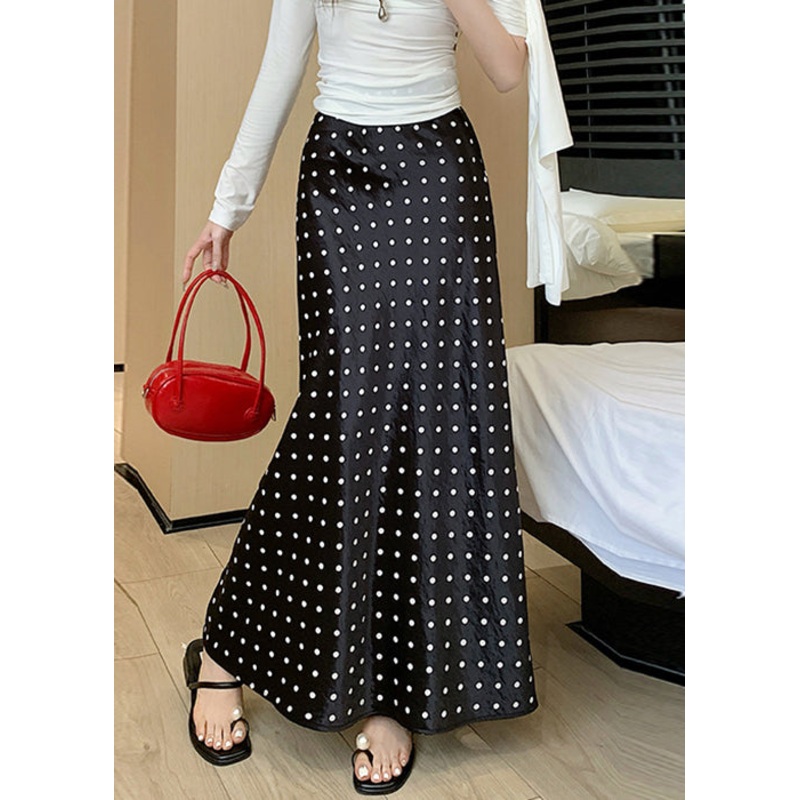 Black Print Silk Fall Maxi Skirts High Waist