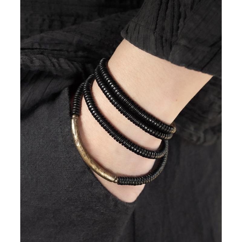 Handmade Black Ebony Wood Layered Chain Bracelet