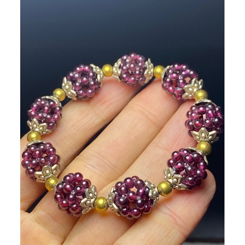 Handmade Purple Alloy Pomegranate Garnet Chain Bracelet