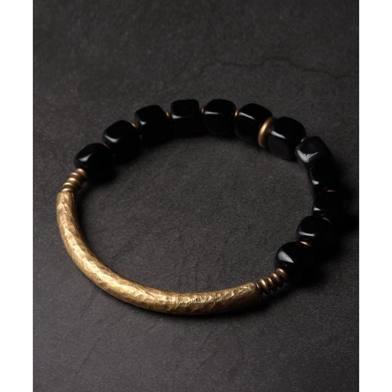 Retro Gold Copper Obsidian Bracelet